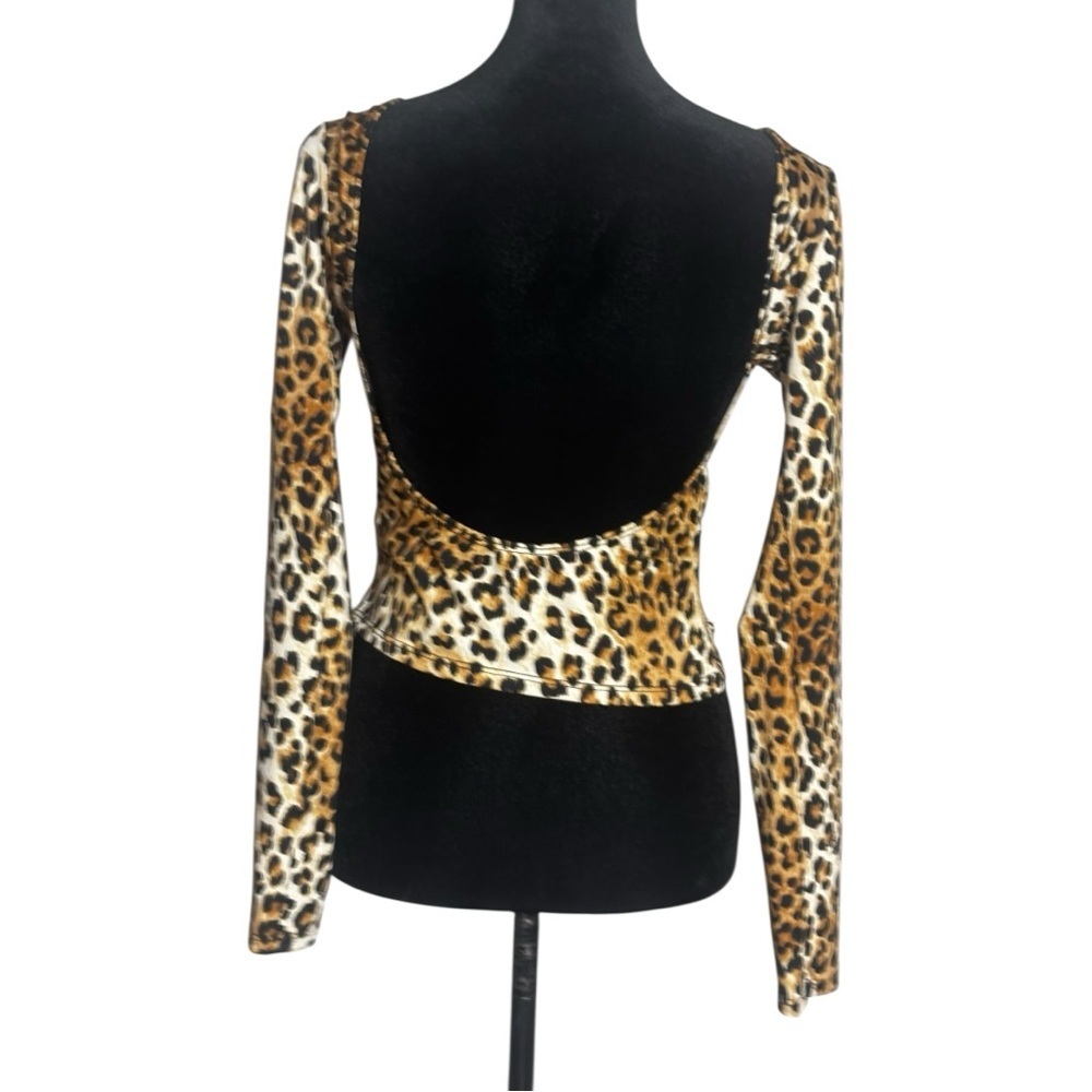Unbranded Leopard Print Brown/Black Long Sleeve Stretchy Fitted Women's Crop Top - Picture 6 of 16